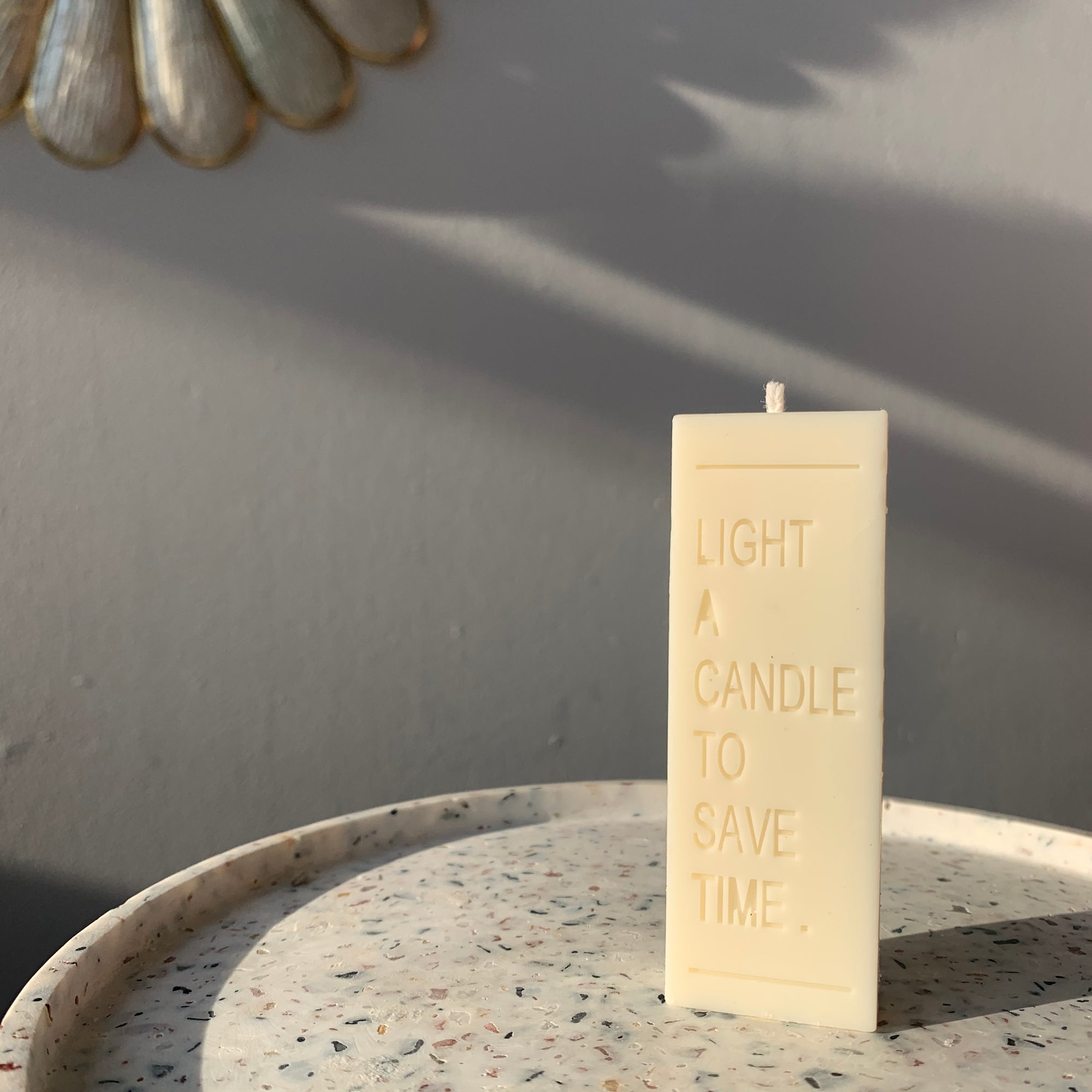 Rectangle letter candle "Light a candle to save time"  │ Kawaii Candle